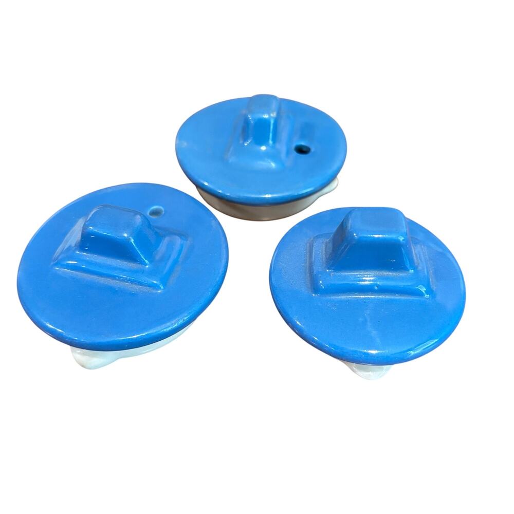 Vtg 1970 Amtrak Railroad China Hall USA Pitcher Teapot Lids Blue Glaze Set of 3